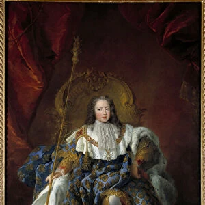 Portrait of Louis XV (1710-1774) child on his trone covered in the costume
