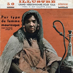 Portrait of a Moorish woman from Algeria then French territory, posing with a narguile