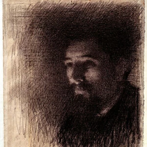 Portrait of the painter Georges Pierre Seurat. Charcoal drawing on white paper by Laurent