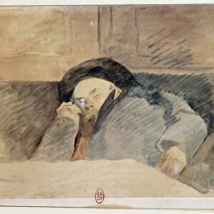 Portrait of Paul Verlaine (1844-1896), French poet, sleeping at the cafe Procope in Paris