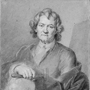 Portrait of Pierre Puget, his right hand holding a hammer and resting on a sculpted head