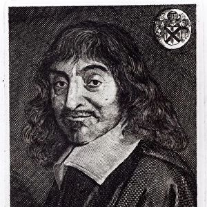 Portrait of Rene Descartes (1596-1650) (engraving) (b&w photo)