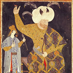 Portrait of Sultan Selim II (1524-74) firing a bow and arrow (gouache on paper)