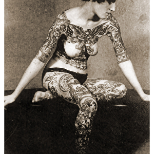 Portrait of a tattooed woman, c. 1895 (Sepia Photo)