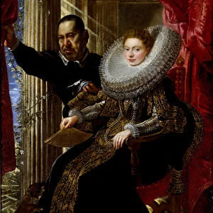 Portrait of a young aristocrat lady with a dwarf (oil on canvas, 1604-1608)