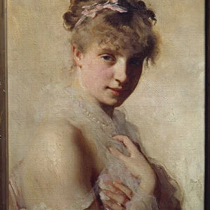 Portrait of a young girl. Painting by Charles Chaplin (1825-1891), 19th century