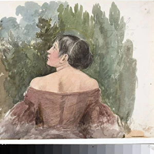 Portrait of Young Woman from Back (Watercolour, ca. 1825)