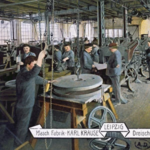 Postcard depicting the Karl Krause factory in Leipzig, c. 1905 (coloured photo)