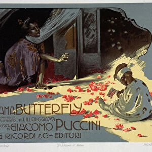 Poster for "Madame Butterfly "and child with American flag