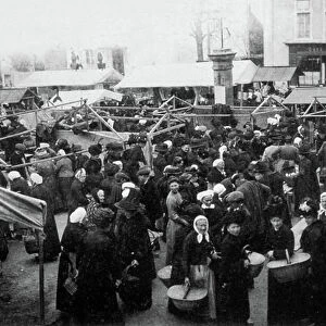 The Poultry Market, Pre-en-Pail, France, c. 1900 (b/w photo)