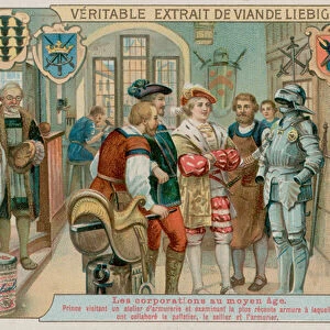 A Prince Visits the Workshop of an Armourer to Inspect the Work of a Furrier, a Saddler and an Armourer (chromolitho)