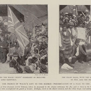 The Prince of Waless Gift to the Maoris, Presentation of a Flag to the Arawa Tribe (b / w photo)