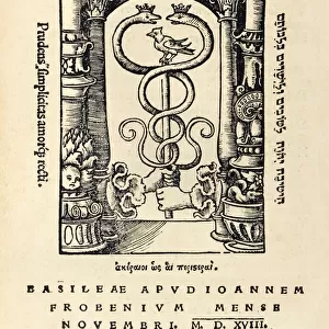 Printers mark of Johann Frobens (c. 1460 -1527) showing two hands holding