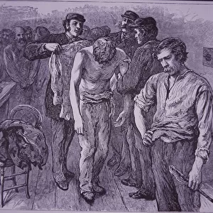 Prisoner whipped in prison (wood engraving)