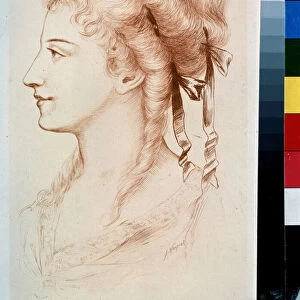 "Profil de jeune dame"(Portrait of a young Lady) Dessin a la plume de Jules Armand Hanriot (1853-1877) 19eme siecle State Open-air Museum Peterhof, Saint Petersbourg