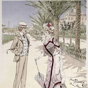 On the Promenade des Anglais, Nice, February 1899 (colour litho)