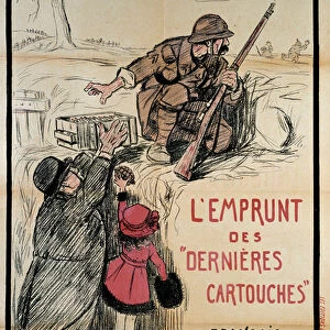 Propaganda poster during World War I: "borrowing the last cartridges