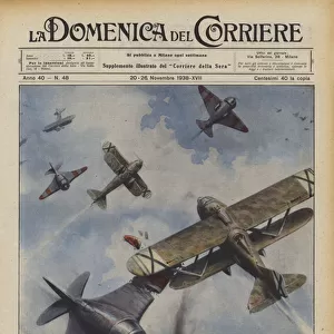 Prowess of Italian aviators in the Spanish sky (colour litho)