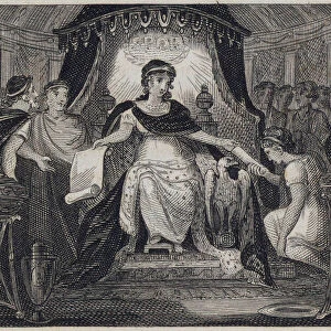 Pulcheria discharging the duties of the Empress of the Eastern Roman Empire, 450 (engraving)