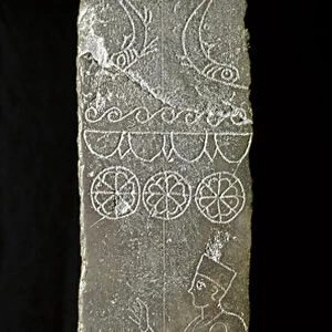 Detail of a Punic stele with representation of a high priest holding the arm of a child intended for sacrifice, from the Tophet of Salammbo, 4th century BC