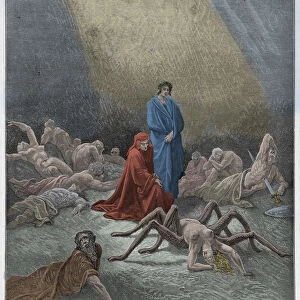 Purgatorio, Canto 12 : Dante views the soul of Arachne, illustration from