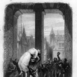 Quasimodo saving Esmeralda. Illustration of 1844 Notre Dame de Paris by Victor Hugo