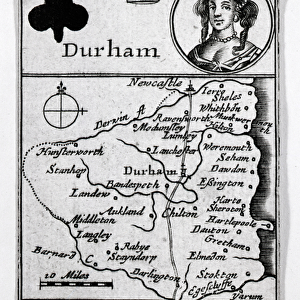 Queen of Clubs and Durham map, c. 1675 (etching)