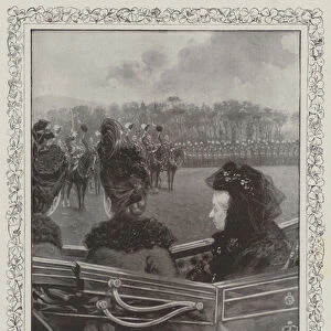 The Queen in Ireland, Review of the Troops of the Dublin Garrison and the Curragh Camp in Phoenix Park, Dublin (engraving)