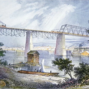 Railway Bridges at Louisville, Kentucky, 1872 (colour litho)
