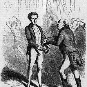 Rastignac dizzy lets the white-haired man take ten louis. Engraving mid 19th century