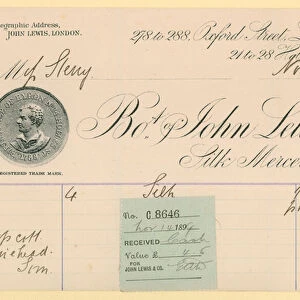 Receipt from John Lewis & Co. 14 November 1896 (engraving)