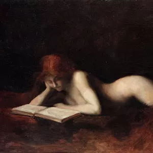 Reclining nude woman reading a book (oil on canvas)