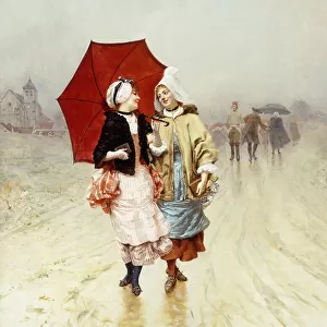 The Red Umbrella, (oil on canvas)