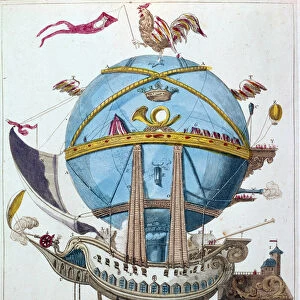 Representation of a journey in a balloon, satirical engraving of the 18th century