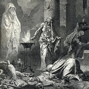 Representation of the Witch of Endor (or Pythonisse of Endor), a Canaanite village mentioned in the first book of Samuel (Bible) which has a talisman with which she calls the ghost of the prophete Samuel recently decede, at the request of Saul