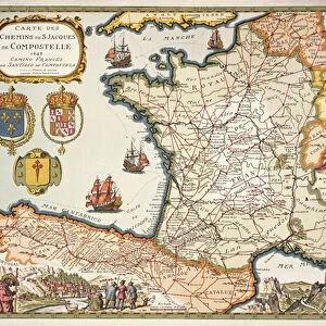 Reproduction of Map of Routes of St. James of Compostel, originally engraved by D