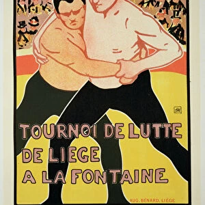 Reproduction of a poster advertising a wrestling tournament, at The Fountain, Liege
