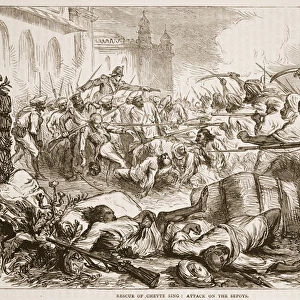 Rescue of Cheyte Sing: attack on the sepoys, illustration from Cassell