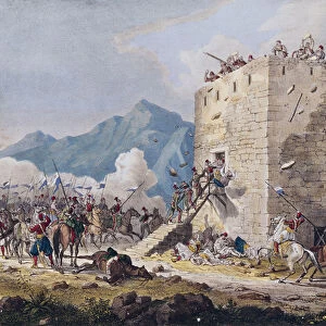 The Resistance of Forty Greek Rebels in a Tower in Thebes in 1833 (coloured engraving)