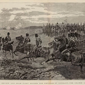 The Review and Sham Fight before the Emperor of Germany, the Charge of the Hussars (engraving)