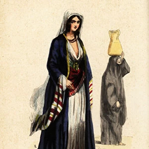 Rich woman and woman of the people, Cairo, Egypt, 19th century