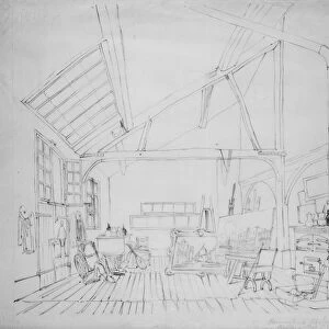 Richard Parkes Boningtons studio in Paris (pen & ink on paper)