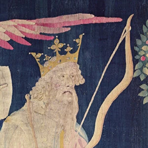 Detail of the rider of the white horse, from the Apocalypse Tapestry of Angers
