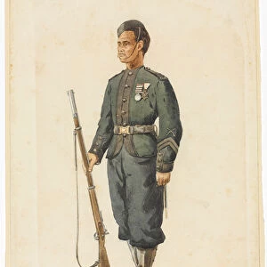 Rifleman of the 4th Gurkha Regiment in drill order, 1890 circa (w / c)