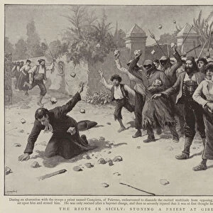The riots in Sicily, stoning a priest at Gibellina (litho)