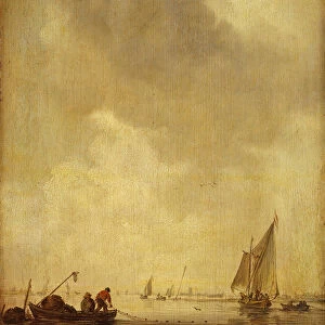 A River Scene, with Fishermen Laying a Net, 1638 (oil on oak)