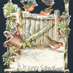 Robins and Ringing Bells, Christmas Card (chromolitho)