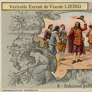 Robinson Crusoe leaves the island (chromolitho)