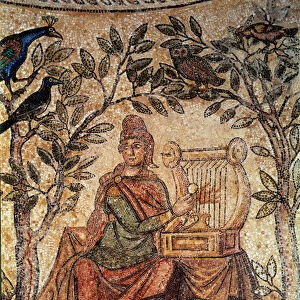 Roman Art: Orphee charming birds. Mosaic from Blanzy-les-Fisms. Lyon, Museum of Fine Arts
