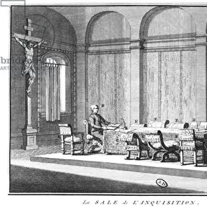 The Room of the Roman Inquisition, 1722 (engraving) (b / w photo)